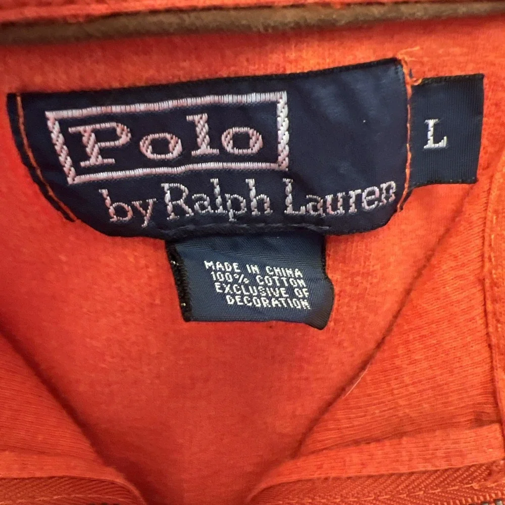 Polo Ralph Lauren Orange 1/4 Zip‎ Mock Neck Cotton Sweater Pullover Size L Pony